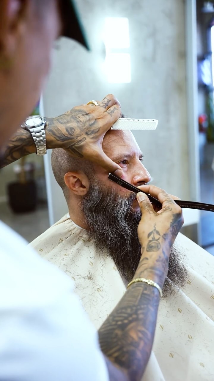 Detailed beard work in progress at Texture Barbershop
